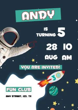 Editable Astronaut Space Birthday Invitation Template