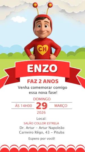 Convite de Aniversário Chapolin Colorado 3D Editável