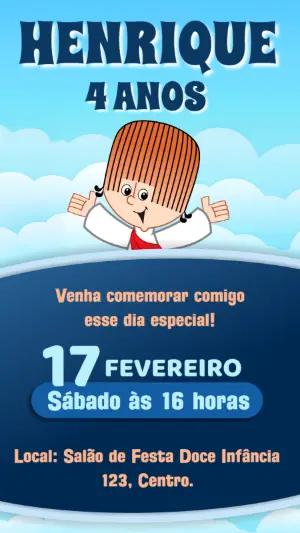 Convite Aniversário Turma do Cristãozinho para Editar Online