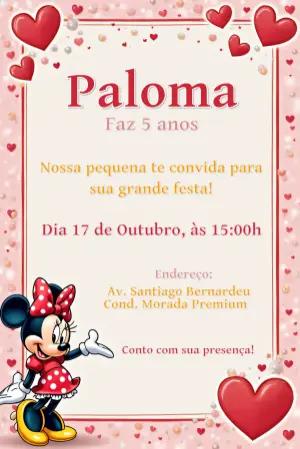 Convite de Aniversário Minnie Mouse Vermelha para Editar