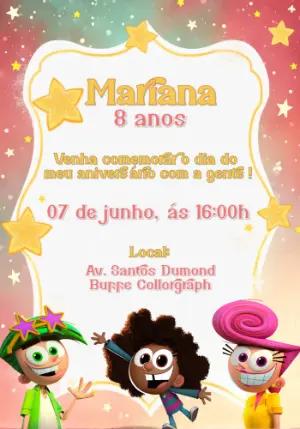 Convite de Aniversário Padrinhos Mágicos para Editar Online
