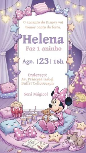 Convite Aniversário Festa do Pijama da Minnie para Editar