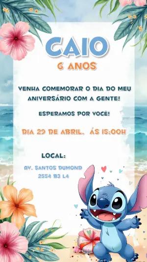 Convite de Aniversário Stitch Tropical para Editar Online
