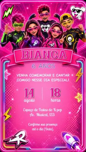 Convite de Aniversário K-pop Rosa Neon para Editar