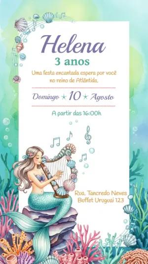Convite Aniversário Sereia Fundo do Mar para Editar Online