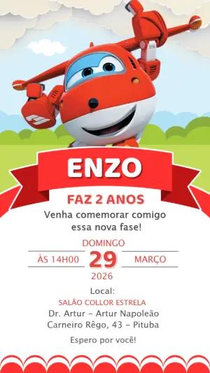 Convite de Aniversário Super Wings Jett para Editar Online