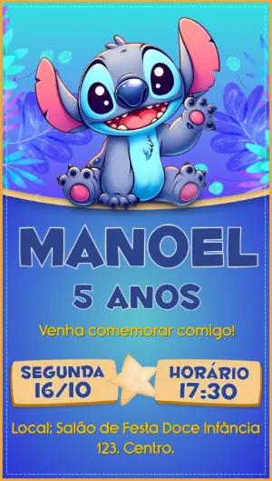 Convite de Aniversário Stitch para Editar Online