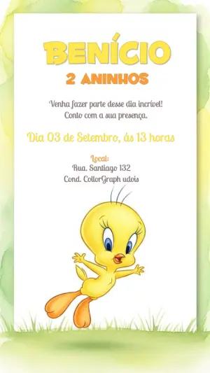 Convite de Aniversário Piu Piu Baby Looney Tunes para Editar
