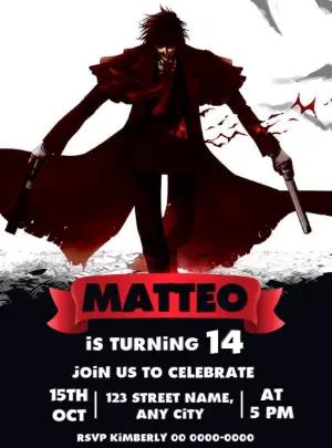 Hellsing - Alucard Birthday Invitation with Vampire Theme - Editable Template