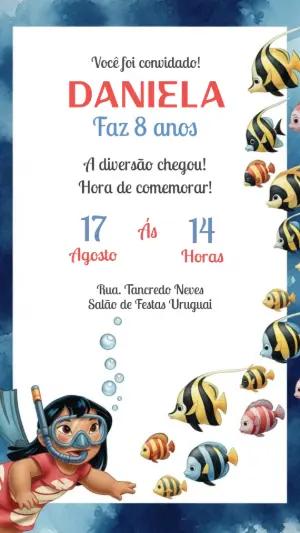 Convite Aniversário Lilo & Stitch Fundo do Mar para Editar