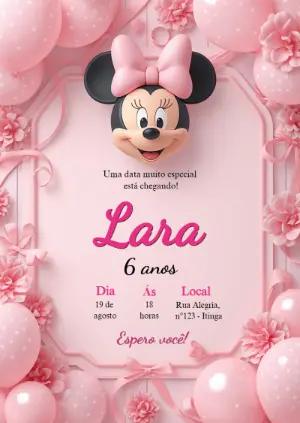 Convite de Aniversário Minnie Rosa Digital para Editar