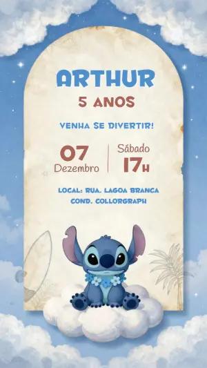 Convite de Aniversário Stitch Fofo Azul para Editar