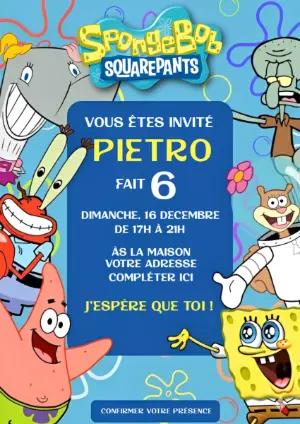 Invitation Anniversaire Bob l'éponge à Modifier en Ligne