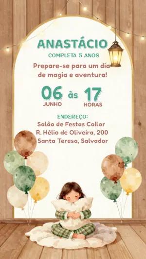 Convite de Aniversário Festa do Pijama Aquarela para Editar