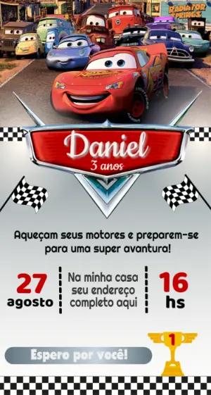 Convite de Aniversário Carros: Modelo Digital Editável