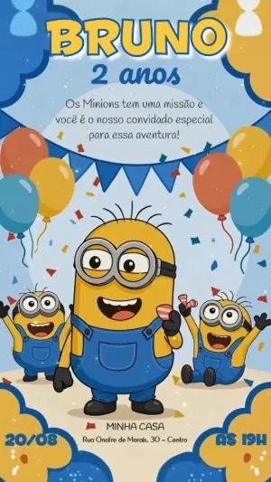 Convite Animado de Aniversário dos Minions para Editar