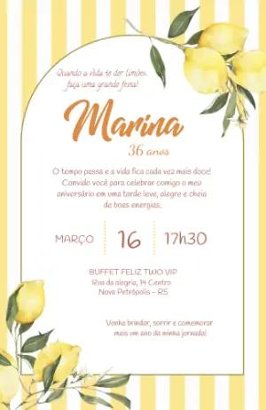 Convite de Aniversário Limão Siciliano Aquarela Editável