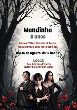 Convite Aniversário Wandinha Addams para Editar Online