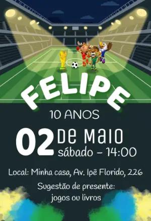 Convite de Aniversário Futebol com Mascotes para Editar