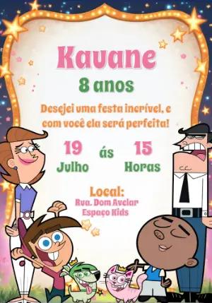 Convite de Aniversário Padrinhos Mágicos para Editar Online
