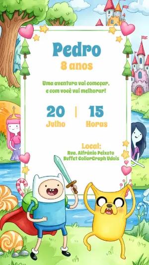 Convite de Aniversário Hora da Aventura com Personagens para Editar