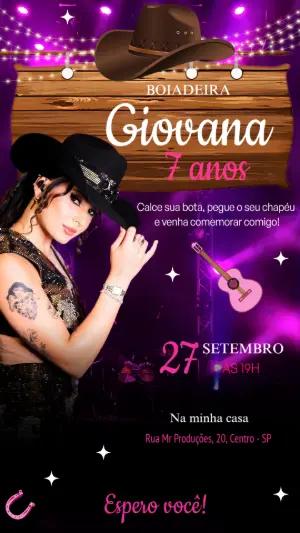 Convite Aniversário Boiadeira Country para Editar e Imprimir