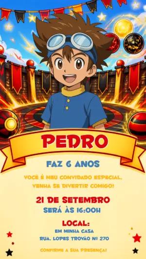 Convite de Aniversário Digimon: Modelo Digital Editável