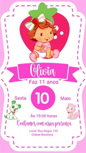 Convite de Aniversário Moranguinho Baby Rosa para Editar