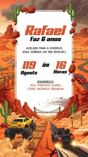 Convite de Aniversário Hotwheels Carros de Corrida para Editar