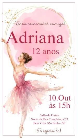 Convite de Aniversário Bailarina Aquarela Delicado para Editar