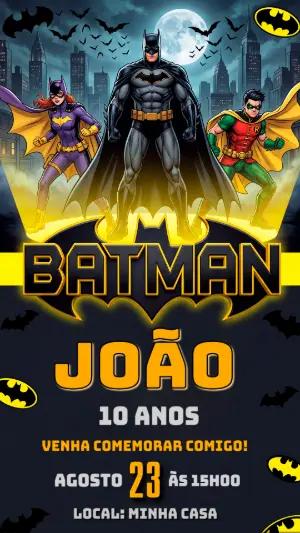 Convite de Aniversário Batman e Heróis para Editar