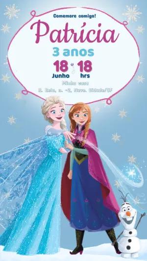 Convite de Aniversário Frozen com Elsa e Anna Editável
