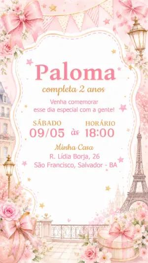 Convite de Aniversário Tema Paris Aquarela para Editar