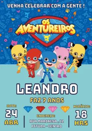 Convite de Aniversário Os Aventureiros para Editar Online
