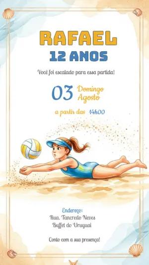 Convite Aniversário Vôlei de Praia para Editar Online