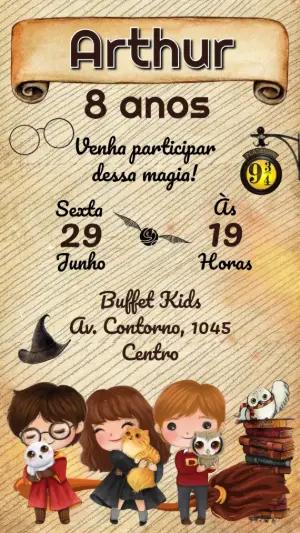 Convite Animado Aniversário Harry Potter para Editar Online