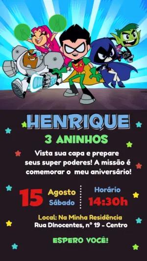 Convite Animado Aniversário Jovens Titãs para Editar Online