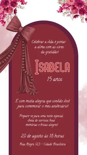 Convite de 15 Anos Marsala Floral Elegante para Editar