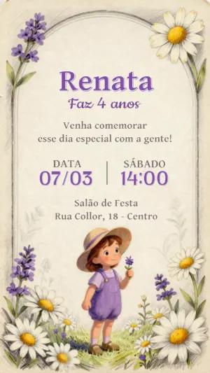Convite Aniversário Menina no Campo com Lavanda Editável