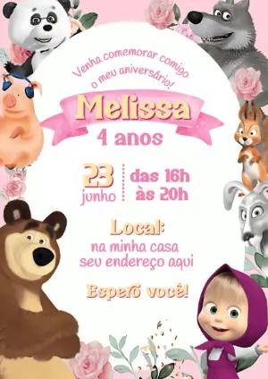Convite de Aniversário Masha e o Urso para Editar Online