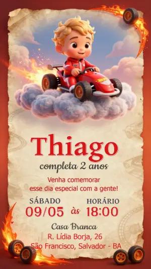 Convite de Aniversário Infantil Corrida de Kart para Editar