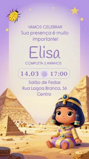 Convite de Aniversário Infantil Tema Egito Fofo Editável