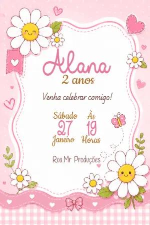 Convite de Aniversário Margaridas Fofas Editável