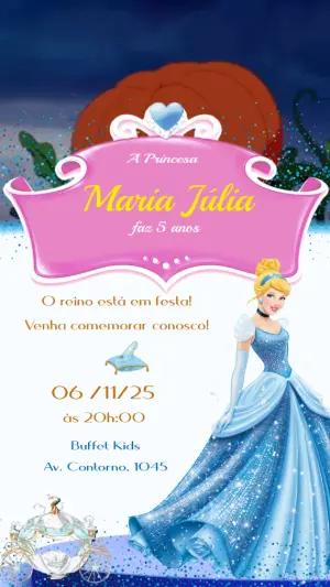 Convite Animado Aniversário Cinderela para Editar Online