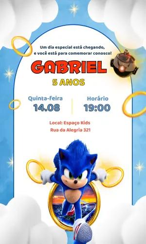 Convite de Aniversário Sonic Azul para Editar