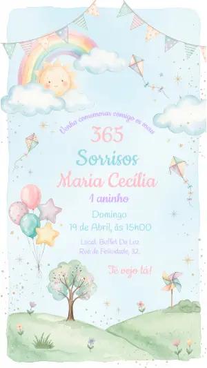 Convite de Aniversário 365 Sorrisos Aquarela para Editar