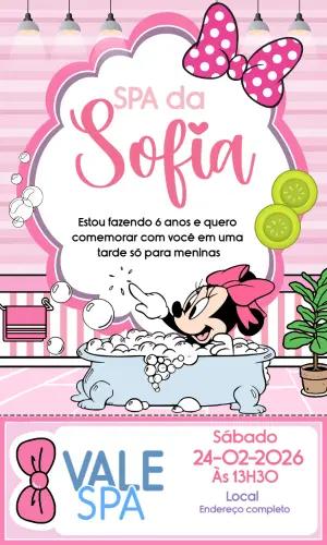 Convite Digital SPA da Minnie para Aniversário Editável