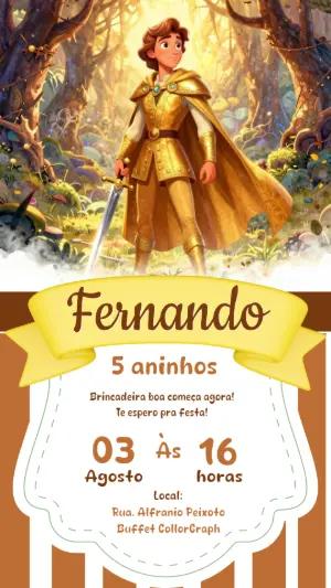 Convite de Aniversário Príncipe Aventureiro Modelo Editável