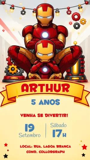 Convite de Aniversário Homem de Ferro Modelo Digital Editável