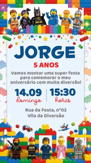 Convite de Aniversário Lego Colorido para Editar